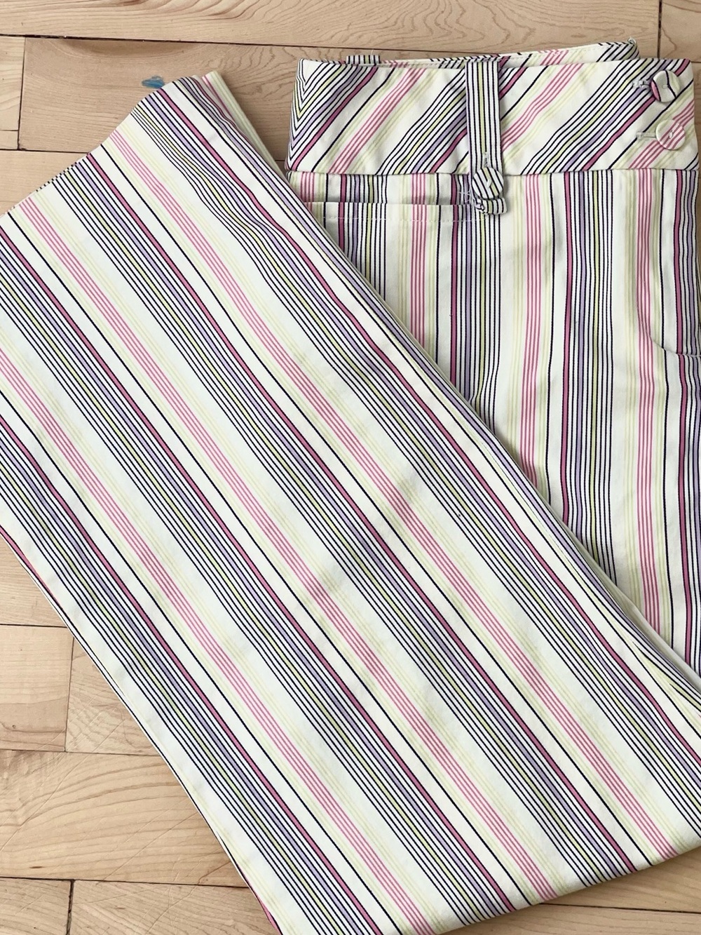 Y2K Coastal Preppy Striped Multicolored Pastel Flare Capris mid - low rise